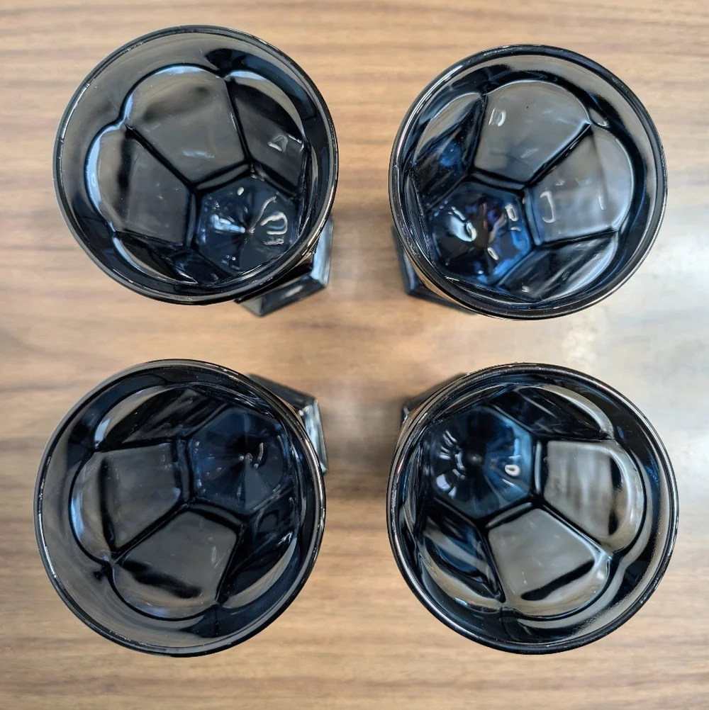 Set Of 4 Vintage 80s Dark Blue Virginia Pattern By Fostoria Ice Tea Glasses